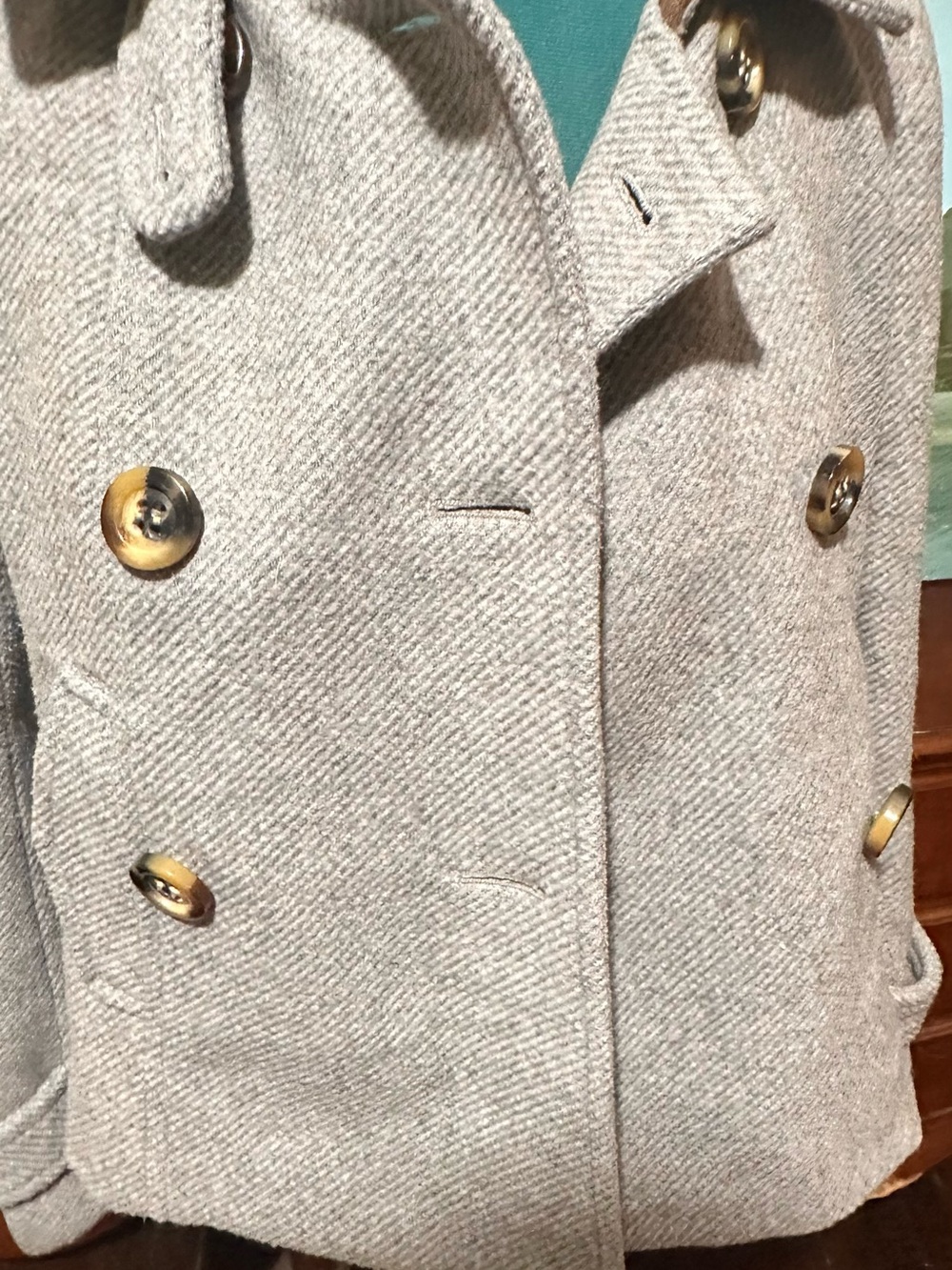 Anne Taylor LOFT Light Gray Textured Double-Breasted Pea Coat